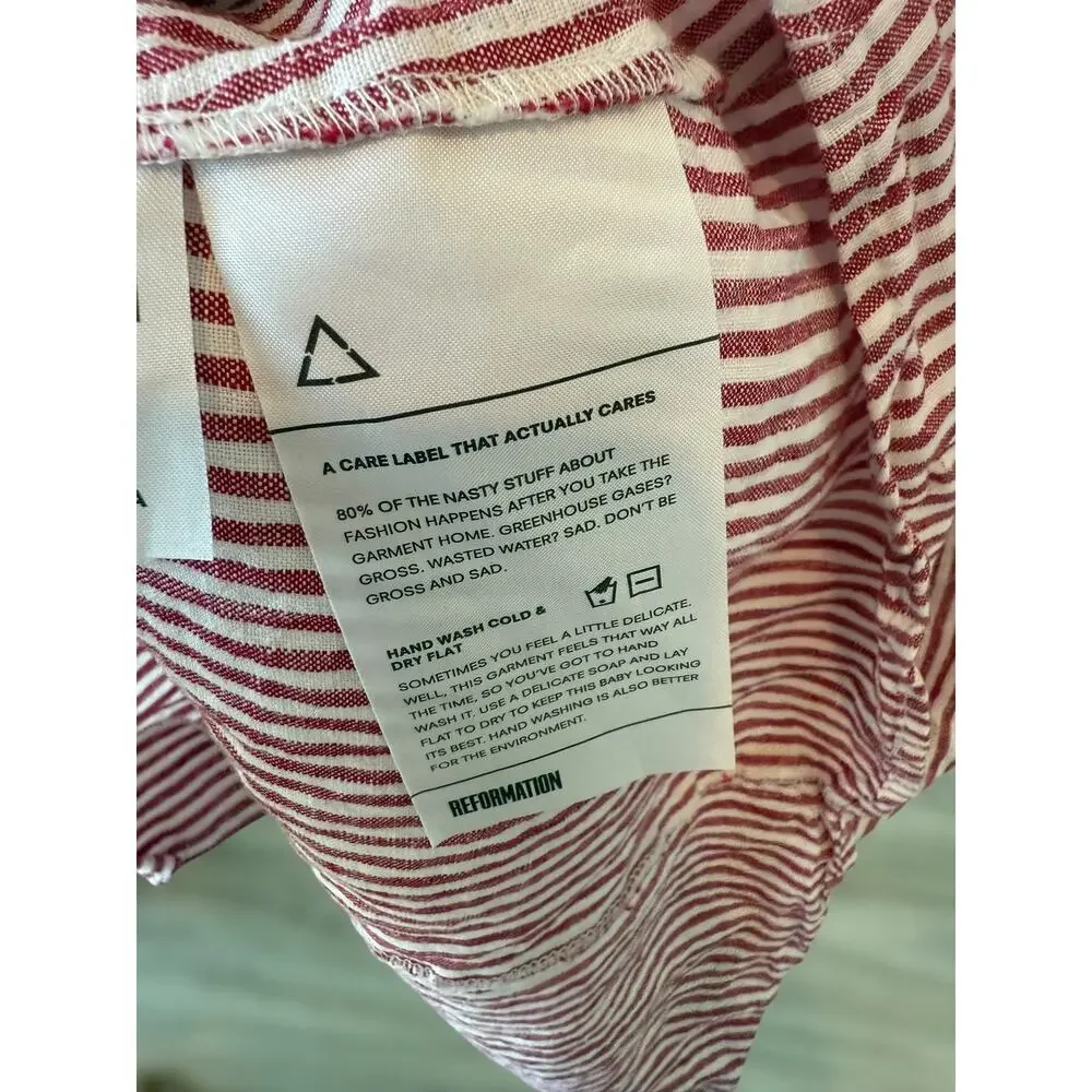 Reformation 100% Linen Striped Cecilia Kimono Mini Dress Red White Womens Size 4 - Picture 15 of 15